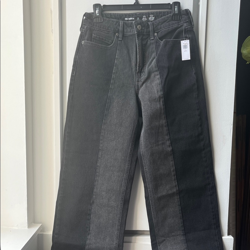Two-Tone Black and Gray High Waist Wide Leg Jeans